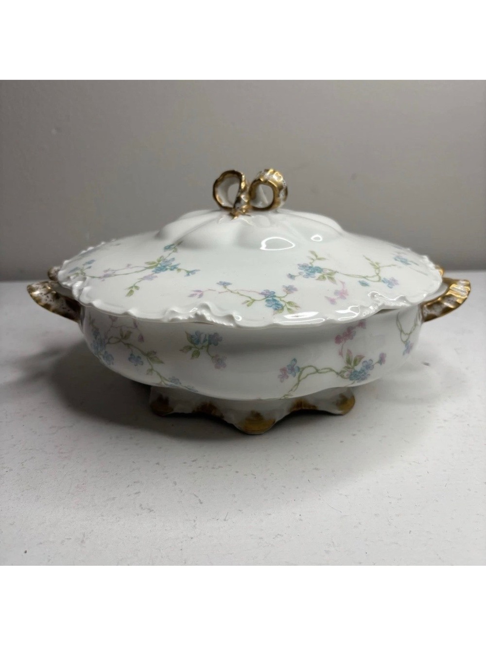 Antique Haviland Limoges Schleiger 441b Blue Floral Covered Vegetable Tureen